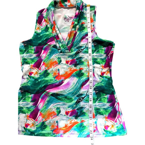 Tzu Tzu Womens Sleeveless Top V-Neck Abstract Green White Purple Size M - Picture 6 of 7